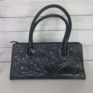 Mauzari Sayulita Black Hand Tooled Shoulder Bag 100% Genuine‎ Leather Western